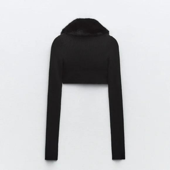 ZARA KNIT ARM WARMERS WITH FAUX FUR COLLAR - Picture 3 of 5